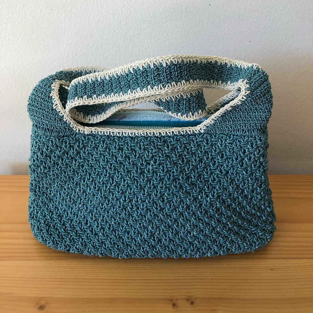 Liz Claiborne Teal and Ivory Small Handbag Purse Boho Minimalist Preppy